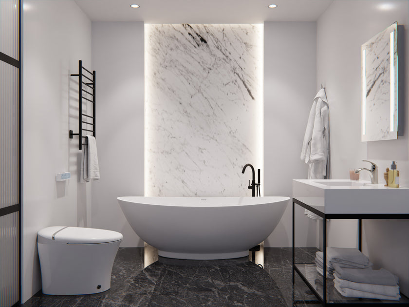 Anzzi Ala Series 74 in. x 34 in. Flat Bottom Solid Surface Freestanding Soaking Bathtub FT-AZ508