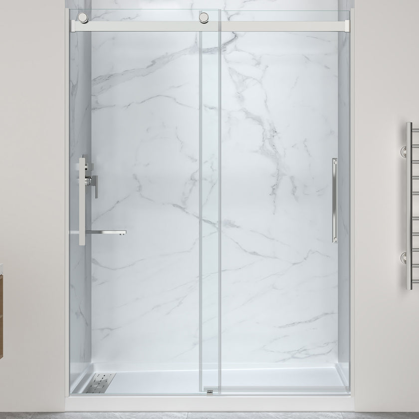 Anzzi Stellar Series 76 in. x 57-60 in. Frameless Sliding Glass Shower Door SD-5902305L-MB