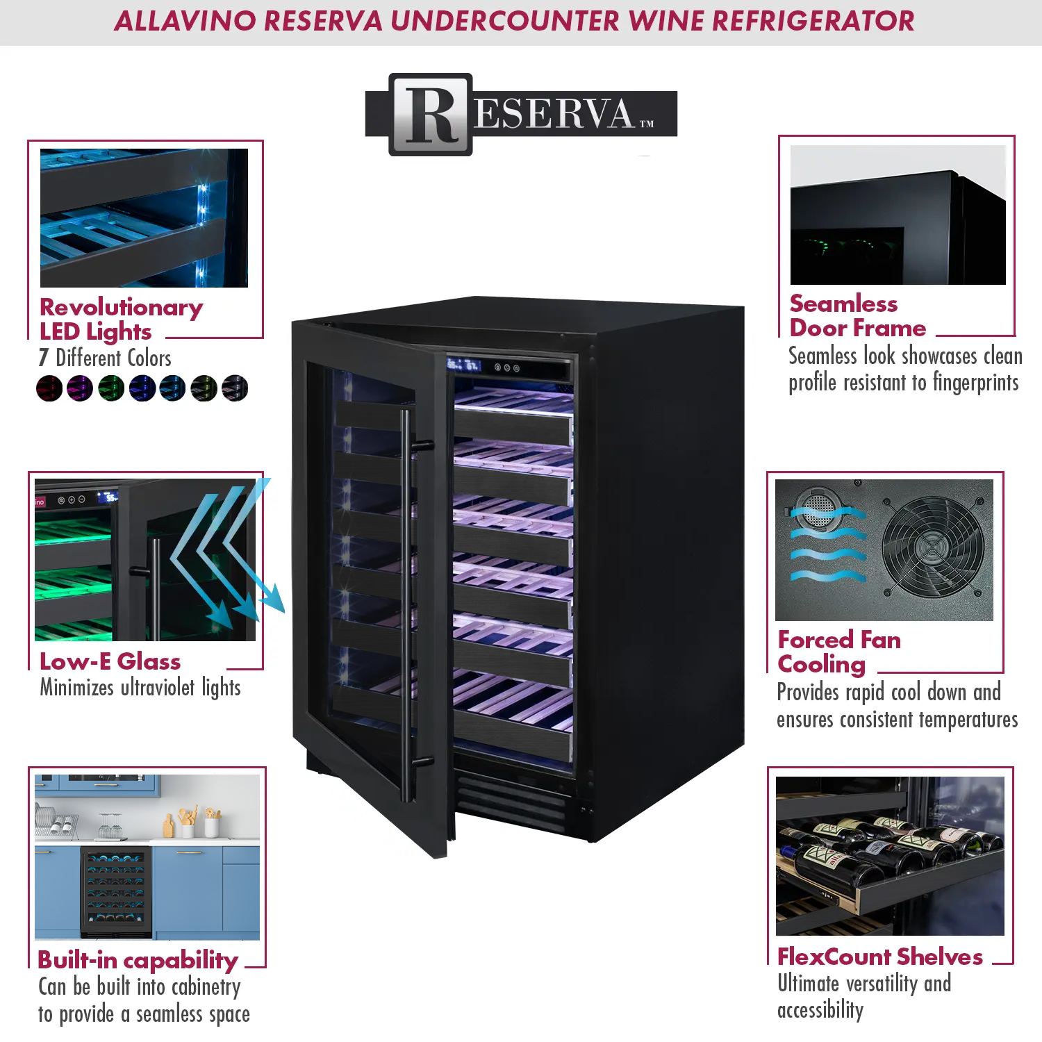 Allavino Reserva Series 100 Bottle 34" Tall Dual Zone Black Stainless Steel Side-by-Side Wine Cooler Refrigerator BF 2X-BDW5034S-1BS
