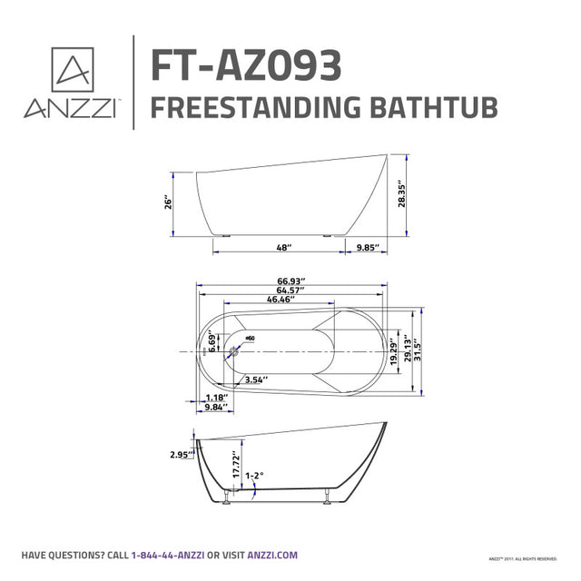 ANZZI Series 5.58 ft. Freestanding Bathtub FT-AZ093-R