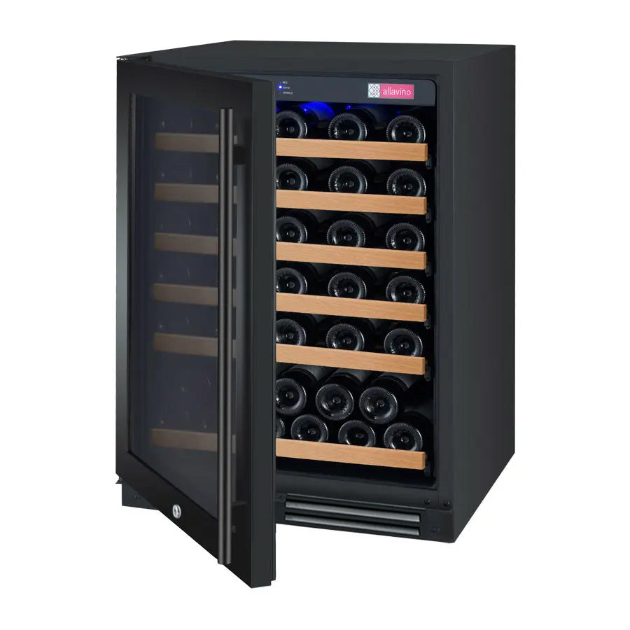 Allavino 24" Wide FlexCount II Tru-Vino 56 Bottle Single Zone Black Left Hinge Wine Refrigerator AO VSWR56-1BL20
