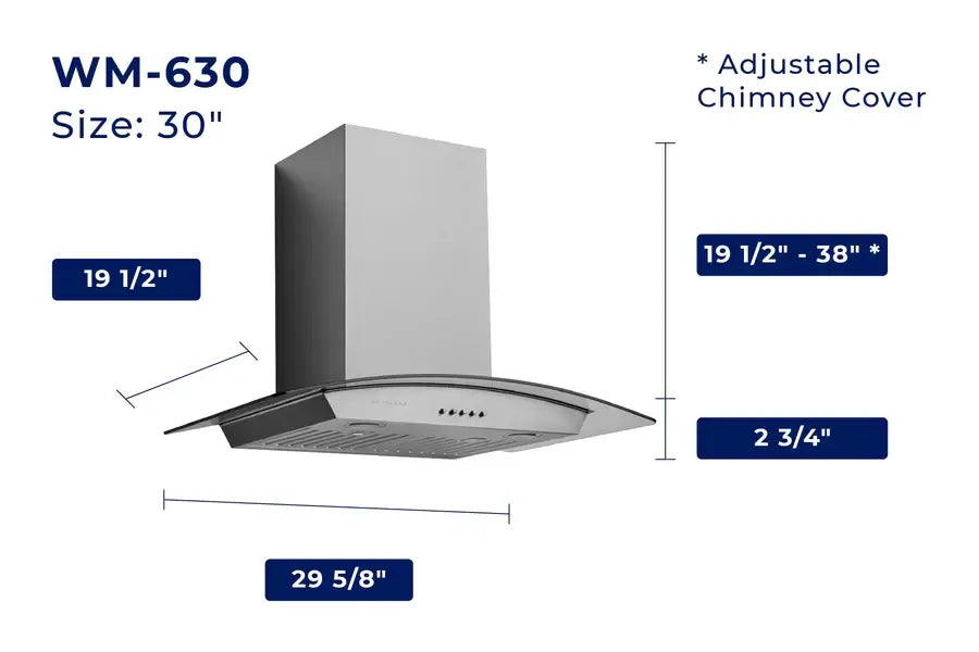 Hauslane Chef Convertible Stainless Steel Wall Mount Range Hood with Size Options (WM-630SS)