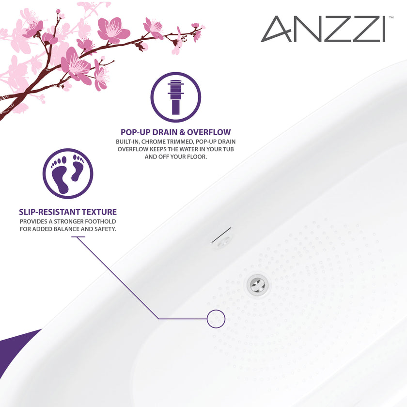 Anzzi Britt Series 59 in. x 30 in. Flat Bottom Acrylic Freestanding Soaking Bathtub FT-AZ411-59