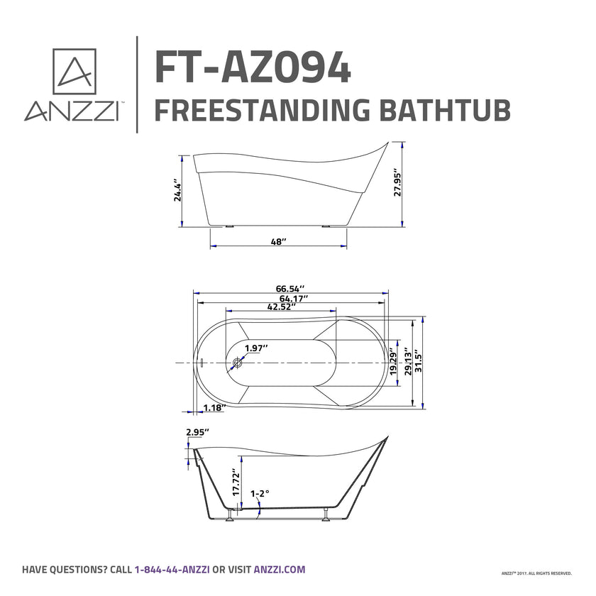 Anzzi Kahl Series 5.58 ft. Freestanding Bathtub in White FT-AZ094