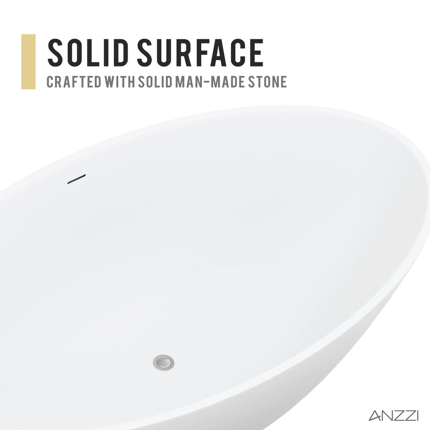 Anzzi Cestino Series 67 in. x 36 in. Flat Bottom Solid Surface Freestanding Soaking Bathtub FT-AZ510