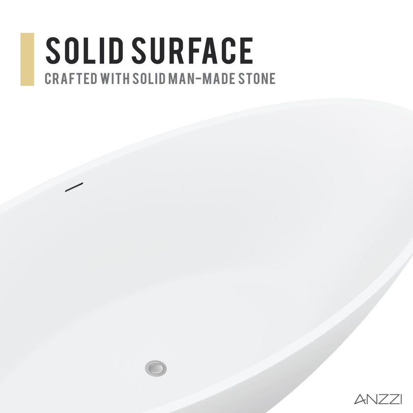 Anzzi Ala Series 74 in. x 34 in. Flat Bottom Solid Surface Freestanding Soaking Bathtub FT-AZ508