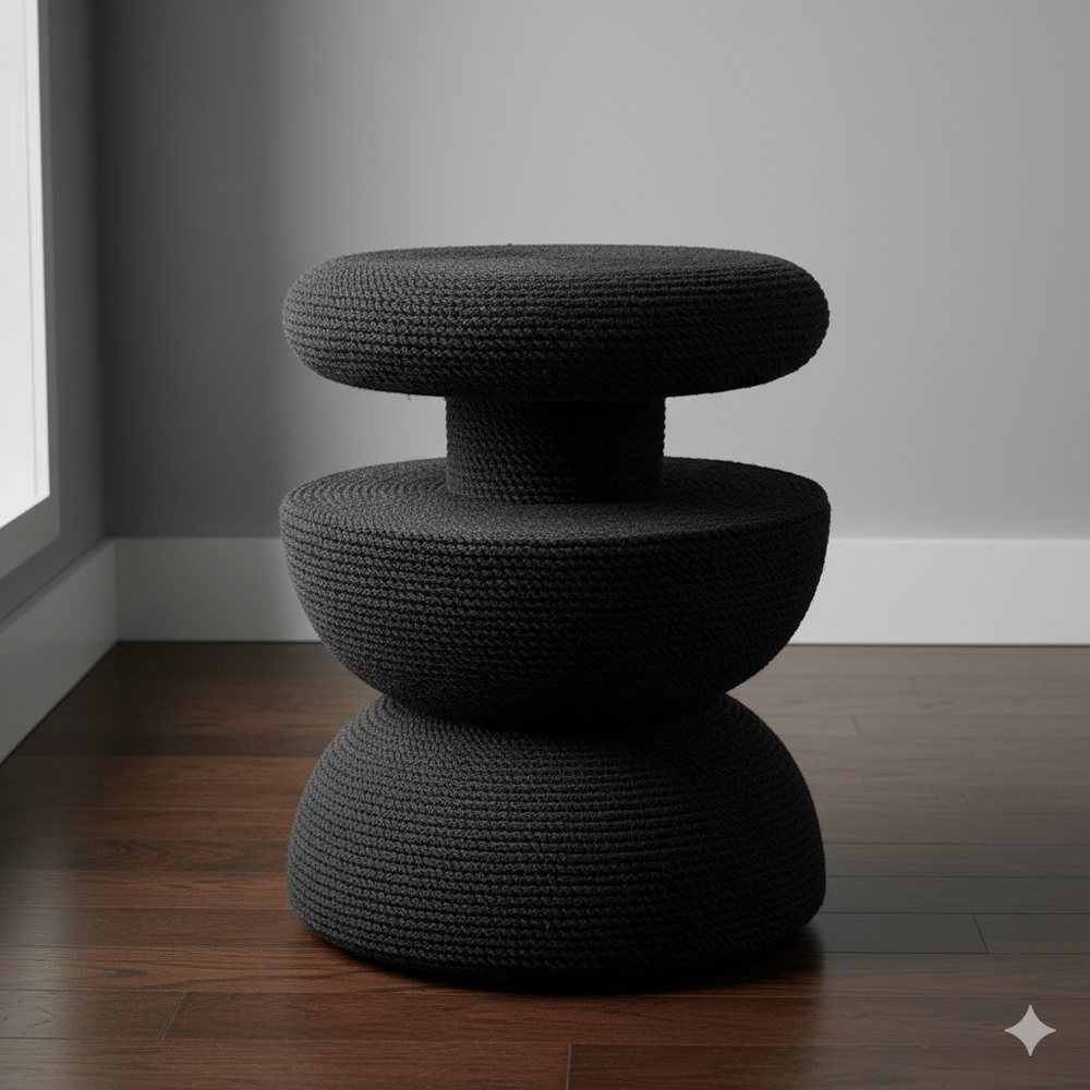 Padmas Jay Jute Stool - Black JEN31-BLK