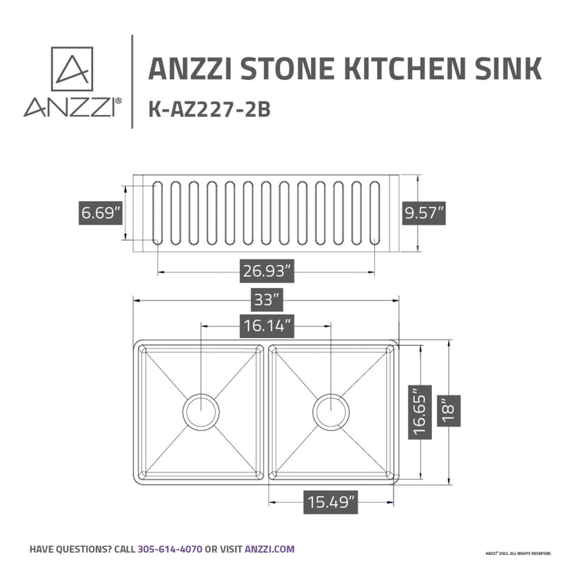 ANZZI Roine Reversible Farmhouse Sink (33" L x 9.5" H) K-AZ227-1A