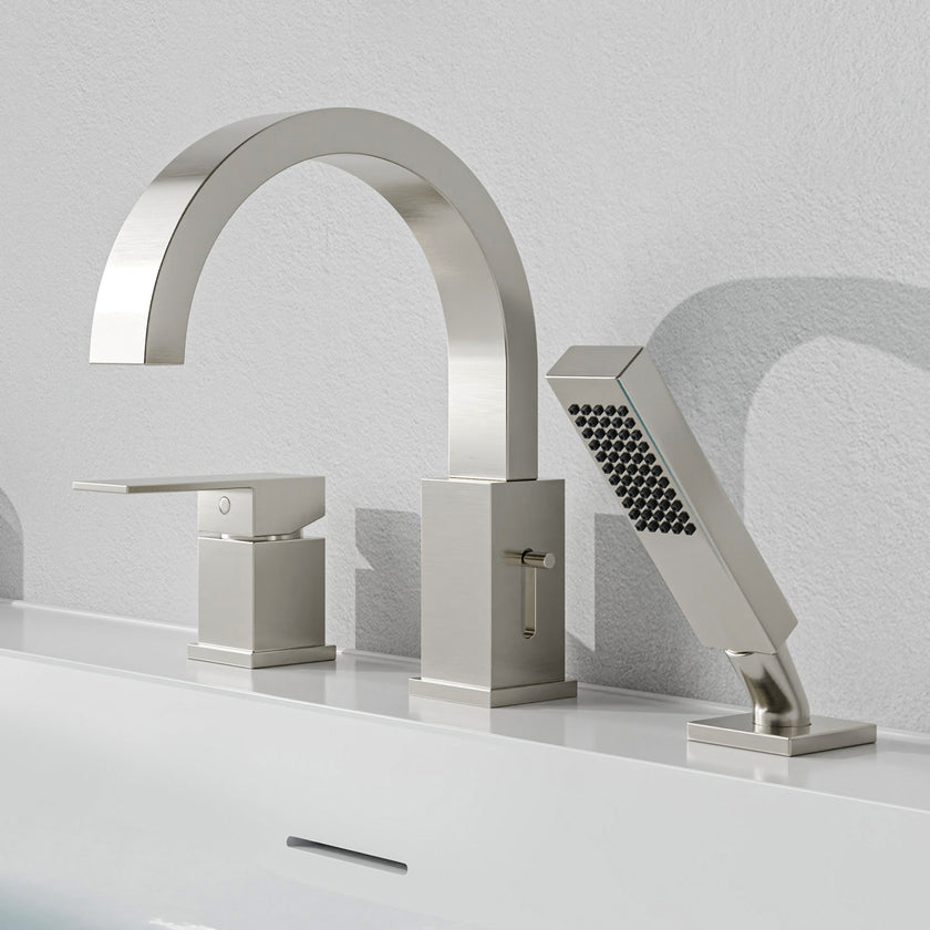 ANZZI Bank Series 65 in. x 31 in. Flat Bottom Acrylic Freestanding Soaking Bathtub with Center Drain and Faucet FT-AZ112