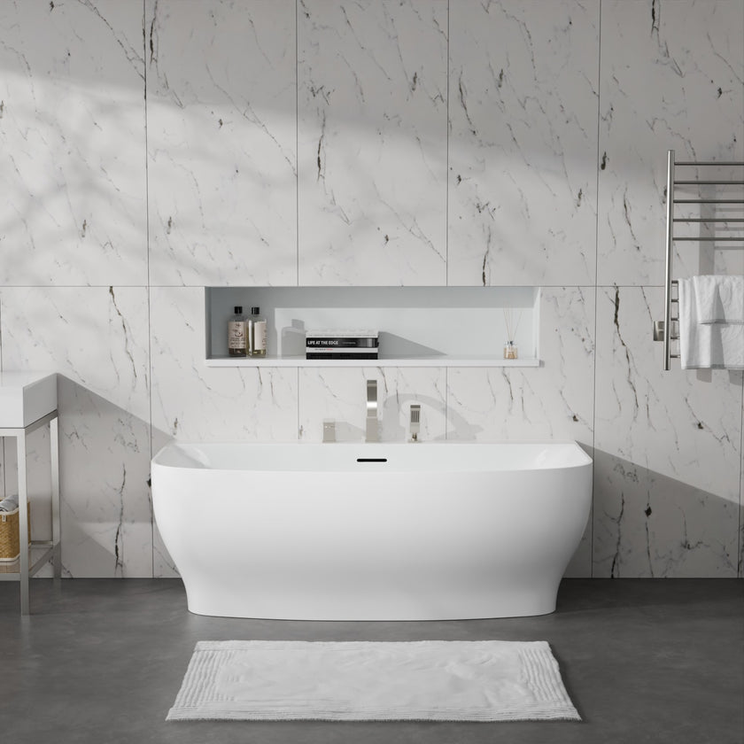 ANZZI Bank Series 65 in. x 31 in. Flat Bottom Acrylic Freestanding Soaking Bathtub with Center Drain and Faucet FT-AZ112