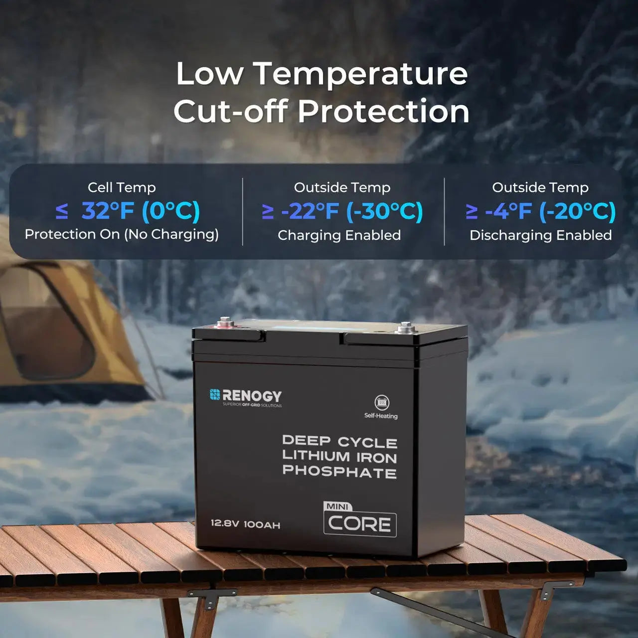 Renogy Mini Size 12V 100Ah DuoHeat Tech Lithium Iron Phosphate Battery RBT12100LFP-H-US