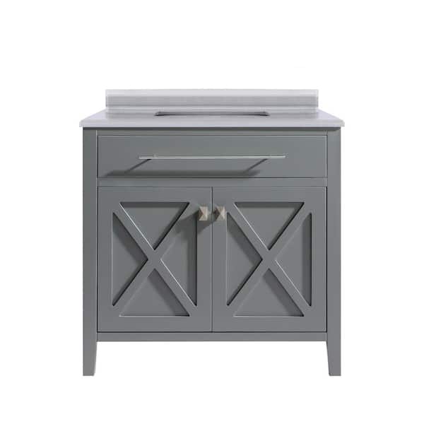 Laviva Wimbledon 36 in. W x 22 in. D x 34.5 in. H Bathroom Vanity in Grey with White Stripes Marble Top