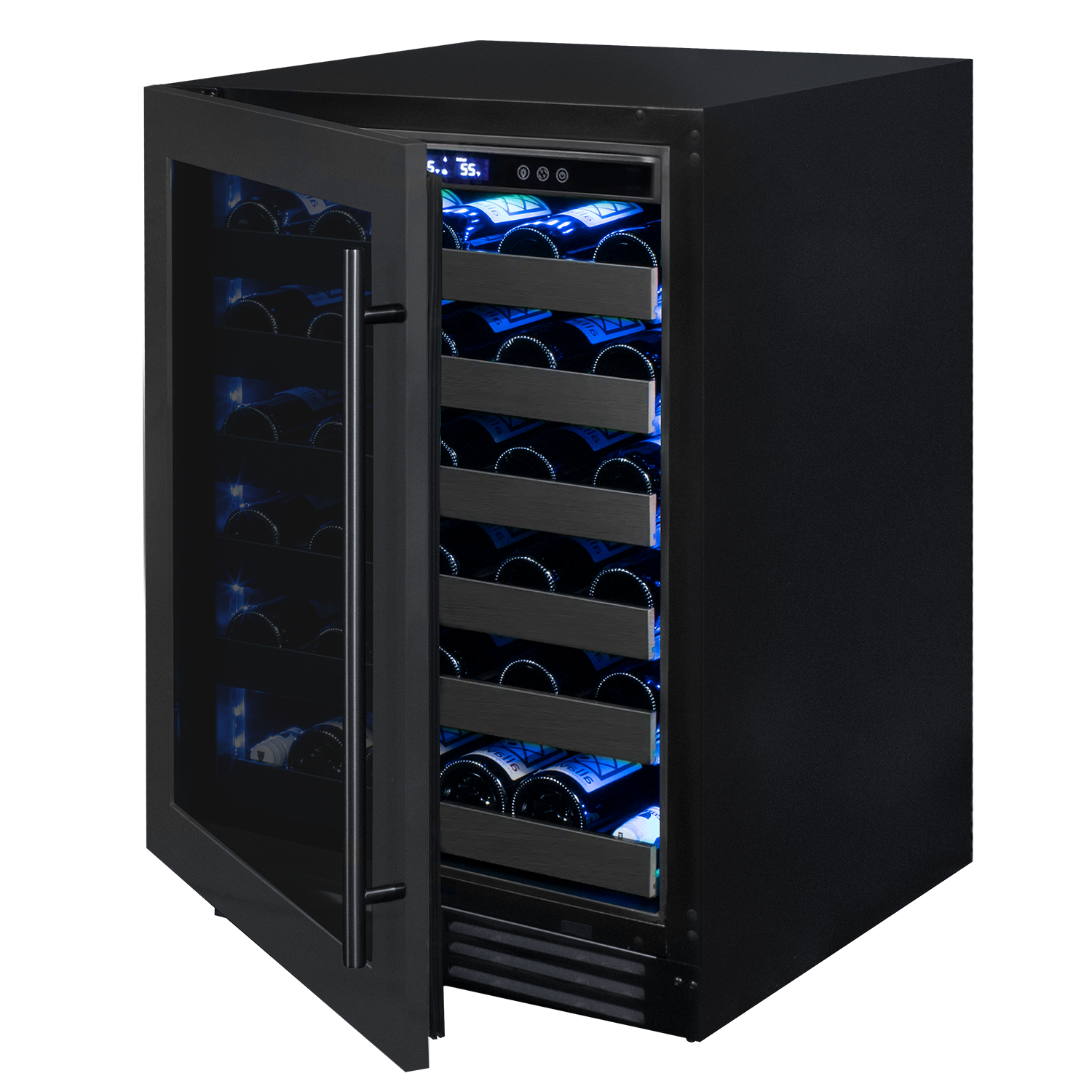 Allavino Reserva Series 50 Bottle 34" Tall Single Zone Left Hinge Black Stainless Steel Wine Cooler Refrigerator BF BDW5034S-1BSL