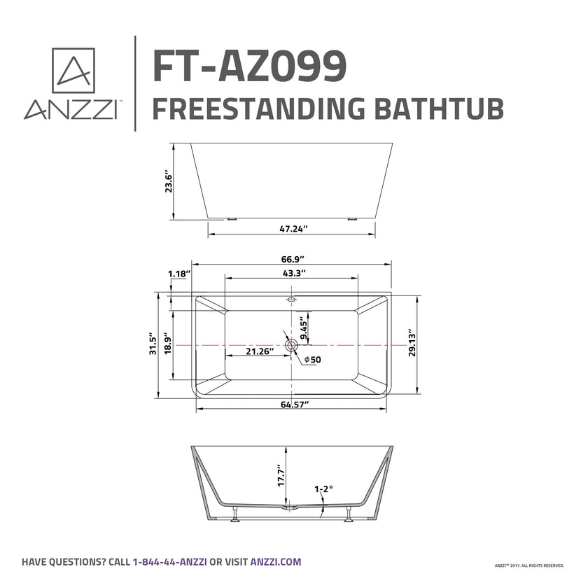 Anzzi Zenith Series 5.58 ft. Freestanding Bathtub in White FT-AZ099