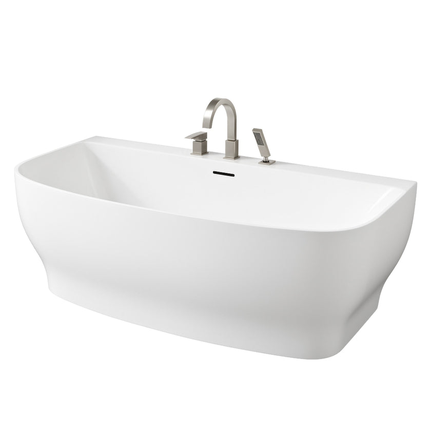 ANZZI Bank Series 65 in. x 31 in. Flat Bottom Acrylic Freestanding Soaking Bathtub with Center Drain and Faucet FT-AZ112