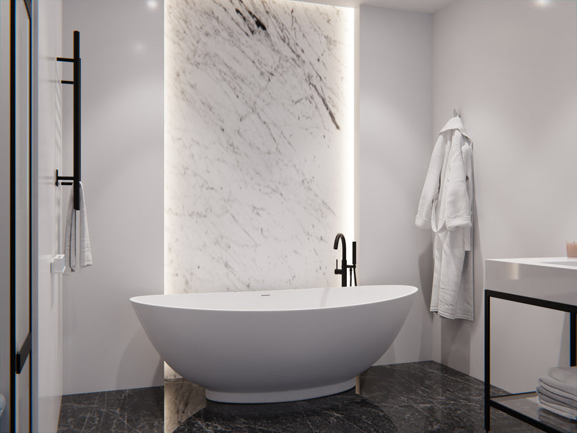 Anzzi Ala Series 74 in. x 34 in. Flat Bottom Solid Surface Freestanding Soaking Bathtub FT-AZ508