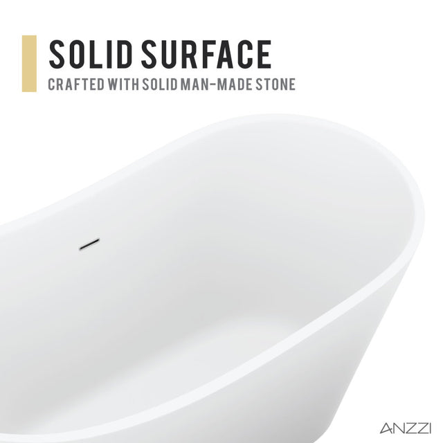 ANZZI Tuasavi 5.6 ft. Solid Surface Center Drain Freestanding Bathtub  FT-AZ8418