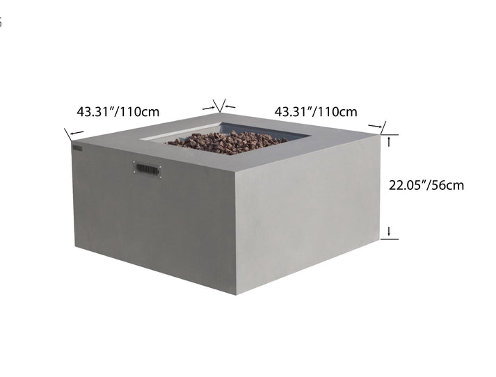 Elementi Rocky 43" Square Light Grey Propane Fire Table with Hidden Tank OFG310LG-LP