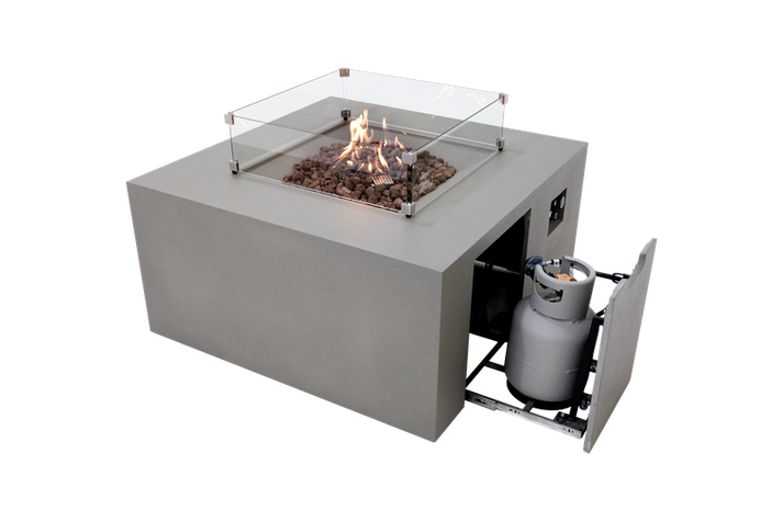 Elementi Rocky 43" Square Light Grey Propane Fire Table with Hidden Tank OFG310LG-LP