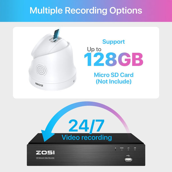 Zosi C225 4K Starlight PoE IP Camera + Max 128GB Local Storage