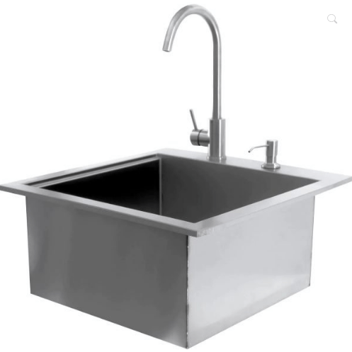 260 Series 21-Inch Outdoor Rated Drop-In Bar Sink With Hot/Cold Faucet - RO BBQ | BBQ-260-SINK-21