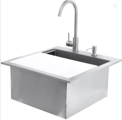 260 Series 21-Inch Outdoor Rated Drop-In Bar Sink With Hot/Cold Faucet - RO BBQ | BBQ-260-SINK-21