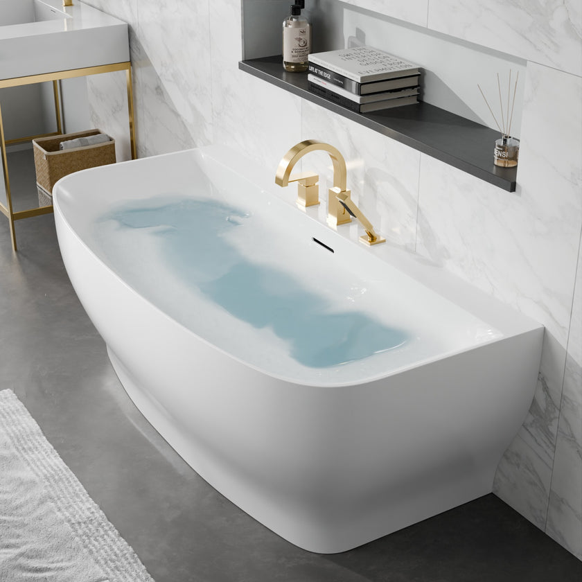 ANZZI Bank Series 65 in. x 31 in. Flat Bottom Acrylic Freestanding Soaking Bathtub with Center Drain and Faucet FT-AZ112