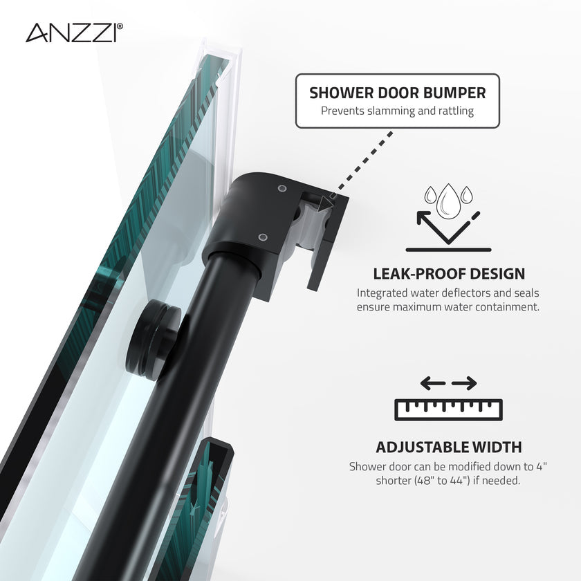 ANZZI 60" x 76" Frameless Sliding Shower Door SD-FRLS06102MB
