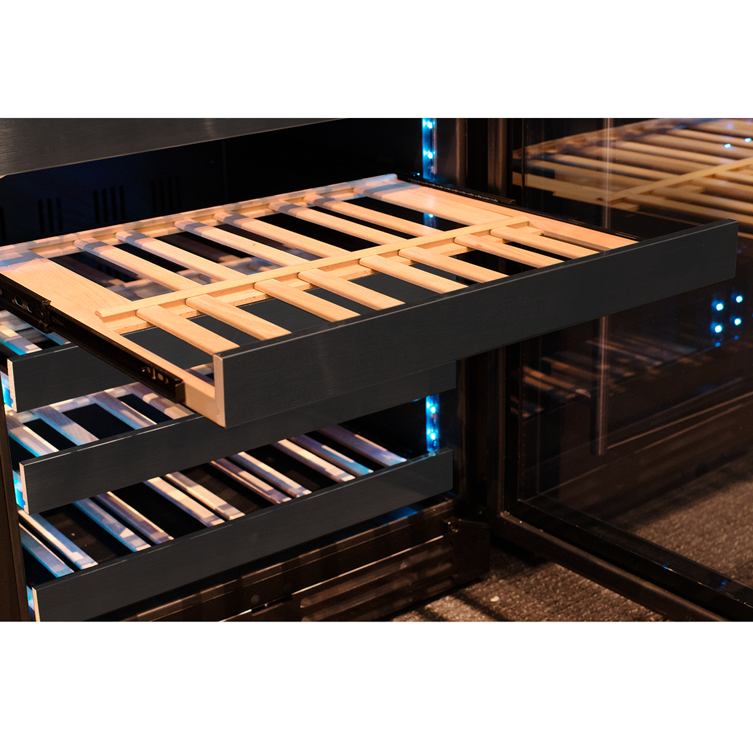 Allavino Reserva Series 50 Bottle 34" Tall Dual Zone Left Hinge Black Stainless Steel Wine Cooler Refrigerator BF BDW5034D-2BSL