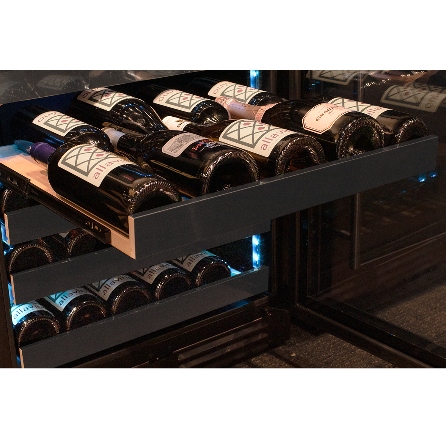 Allavino Reserva Series 100 Bottle 34" Tall Four Zone Black Stainless Steel Side-by-Side Wine Cooler Refrigerator  BF 2X-BDW5034D-2BS