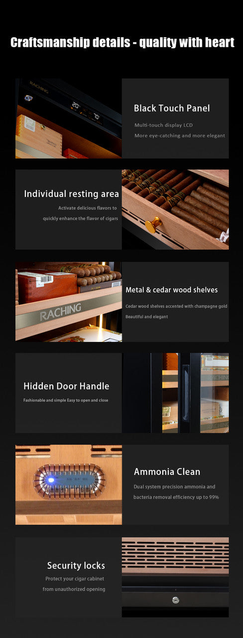 (Discontinued) Raching MON3800A Climate Control Black Titanium Stainless Steel 1,800-Cigar Electric Humidor