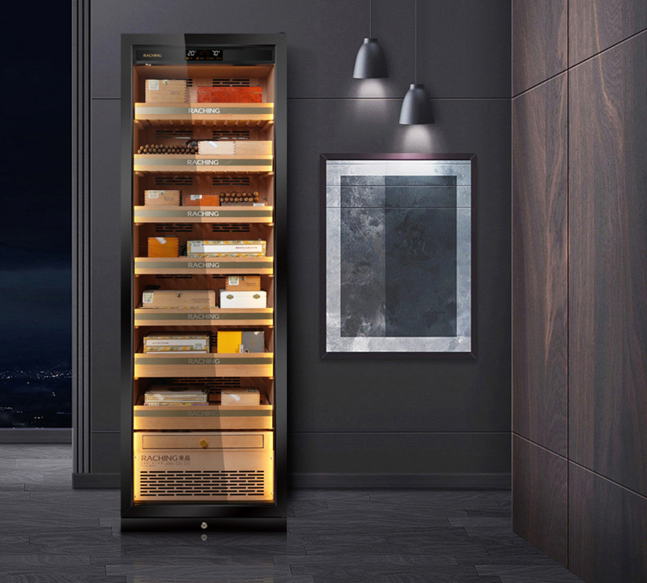 (Discontinued) Raching MON3800A Climate Control Black Titanium Stainless Steel 1,800-Cigar Electric Humidor