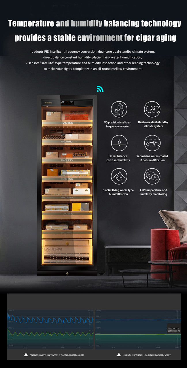 (Discontinued) Raching MON3800A Climate Control Black Titanium Stainless Steel 1,800-Cigar Electric Humidor