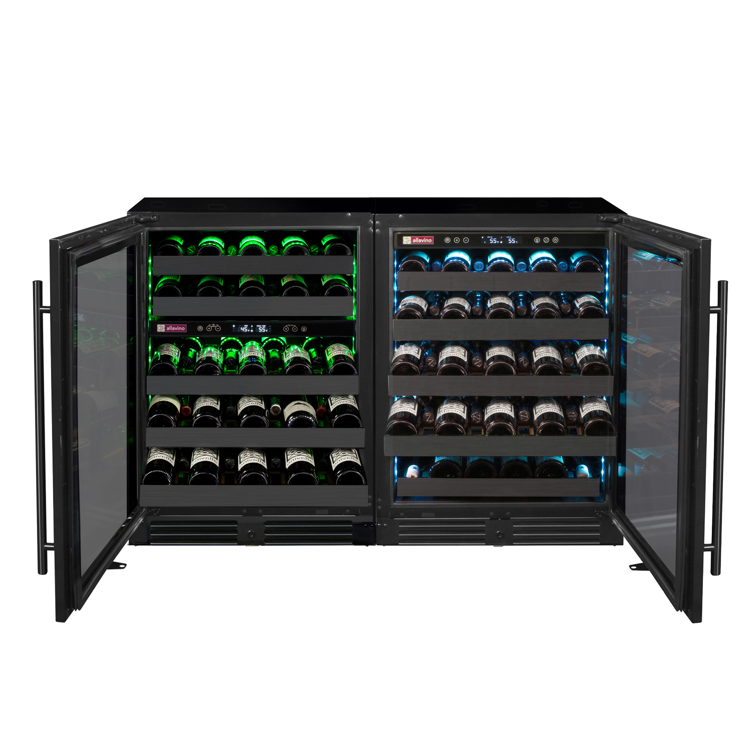 Allavino Reserva Series 100 Bottle 34" Tall Three Zone Black Stainless Steel Side-by-Side Wine Cooler Refrigerator BF 3Z-BDW5034-BS