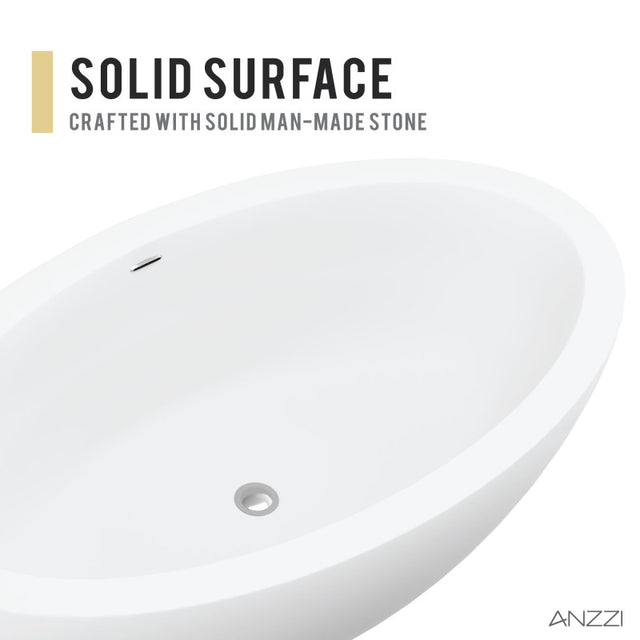 ANZZI Lusso 6.3 ft. Solid Surface Center Drain Freestanding Bathtub  FT-AZ504