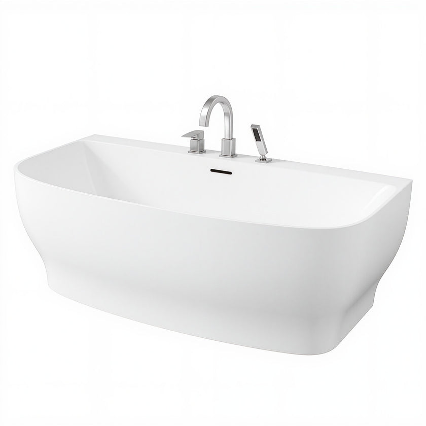 ANZZI Bank Series 65 in. x 31 in. Flat Bottom Acrylic Freestanding Soaking Bathtub with Center Drain and Faucet FT-AZ112