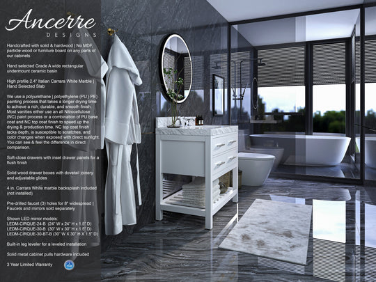 Ancerre Designs Elizabeth Bathroom Vanity With Sink And  Carrara White Marble Top Cabinet Set