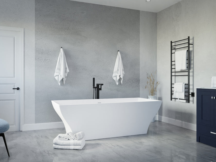 ANZZI Crema Series 71 in. x 32 in. Flat Bottom Solid Surface Freestanding Soaking Bathtub FT-AZ509