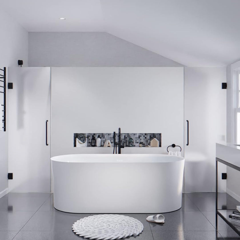 Anzzi Jericho Series 67 in. x 32 in. Flat Bottom Acrylic Freestanding Air Jetted Bathtub FT-AZ067