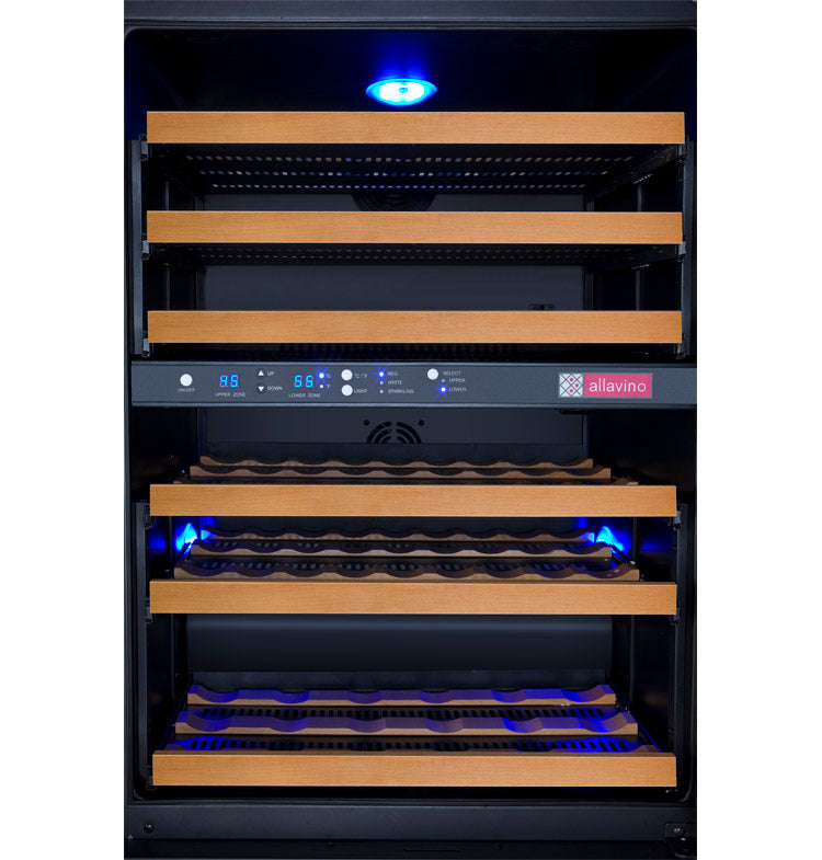 Allavino 24" Wide FlexCount II Tru-Vino 56 Bottle Dual Zone Black Left Hinge Wine Refrigerator AO VSWR56-2BL20