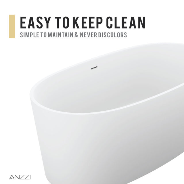 ANZZI Roccia 5.1 ft. Solid Surface Center Drain Freestanding Bathtub FT-AZ505