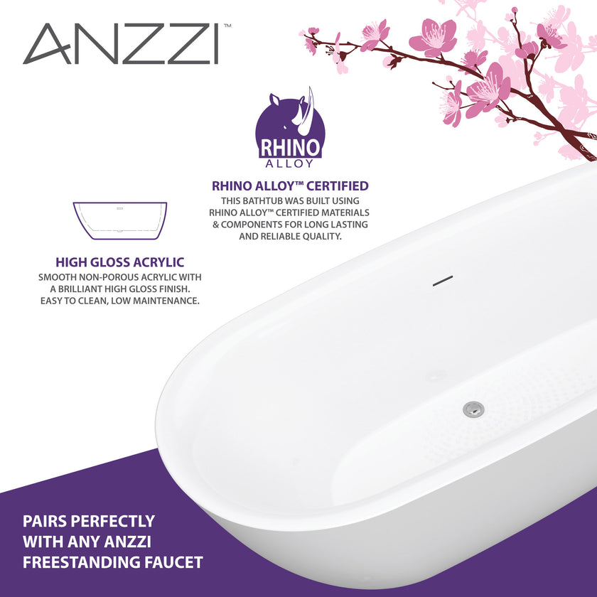 Anzzi Britt Series 59 in. x 30 in. Flat Bottom Acrylic Freestanding Soaking Bathtub FT-AZ411-59