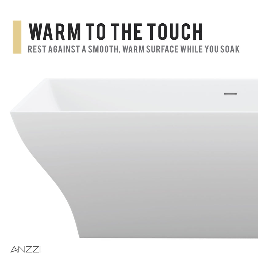 ANZZI Crema Series 71 in. x 32 in. Flat Bottom Solid Surface Freestanding Soaking Bathtub FT-AZ509