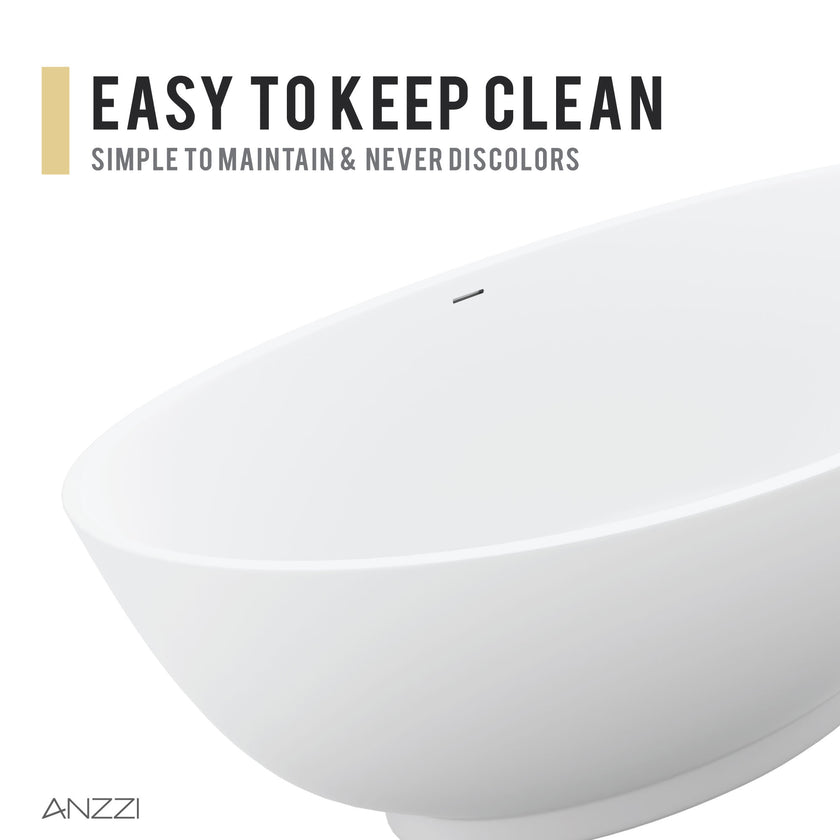 Anzzi Ala Series 74 in. x 34 in. Flat Bottom Solid Surface Freestanding Soaking Bathtub FT-AZ508
