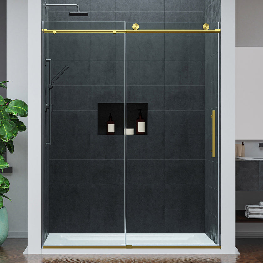 ANZZI Mountain 60 in Reversible Frameless Sliding Deco-Glass Shower Door with Soft-Close System SD-AZ20-02BG