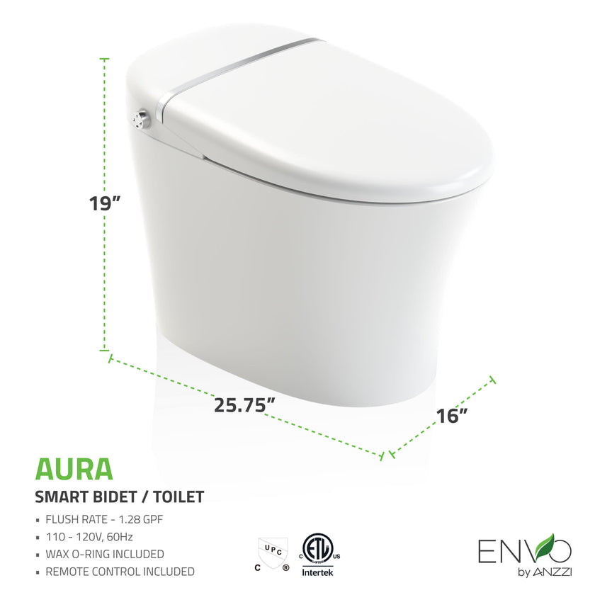 Anzzi ENVO Aura Elongated 1.28 GPF Smart Bidet Toilet TL-STSF851WH