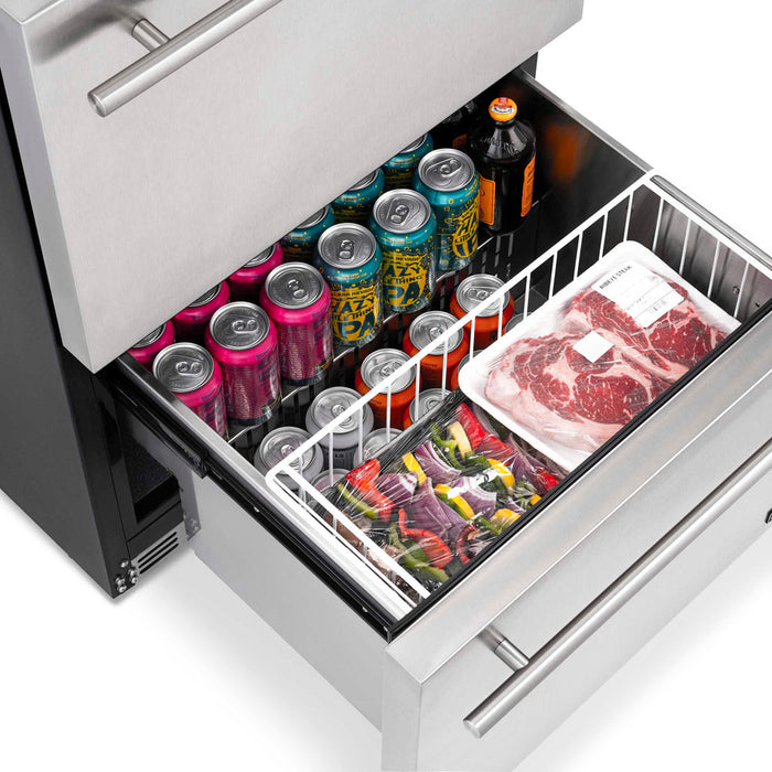 Newair 24” Outdoor Wine and Beverage Dual Drawer Fridge, 20 Bottle and 80 Can Capacity Built-in or Freestanding