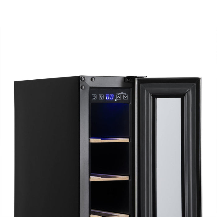 Newair 6" Built-In 7 Bottle Compressor Wine Fridge in Stainless Steel, Compact Size with Precision Digital Thermostat and Premium Beech Wood Shelves  