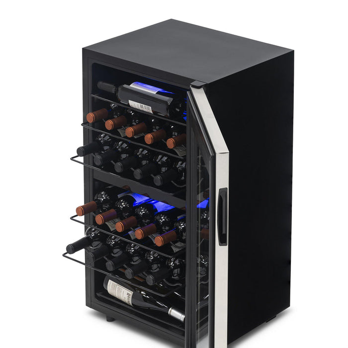 Newair Freestanding 28 Bottle Dual Zone Wine Fridge in Stainless Steel and Adjustable Racks