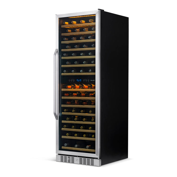 Newair 27” Built-in 160 Bottle Dual Zone Compressor Wine Fridge in Stainless Steel, Quiet Operation with Smooth Rolling Shelves